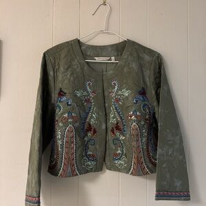 Embroidered Green Quilted Jacket